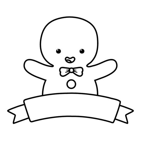 gingerbread man ribbon decoration merry christmas line styleのイラスト素材