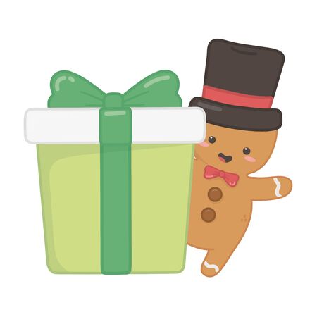 gingerbread man with hat and gift decoration merry christmas vector illustrationのイラスト素材