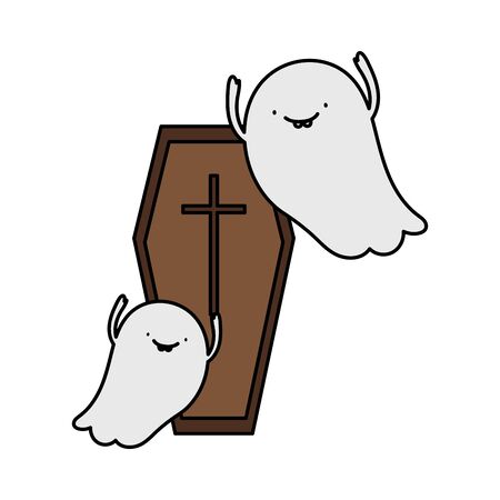 coffin ghosts trick or treat happy halloween vector illustrationのイラスト素材