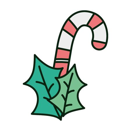 candy cane and leaves celebration merry christmasのイラスト素材