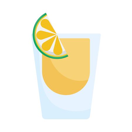 glass of tequila and lemon slice mexico icon vector illustrationのイラスト素材