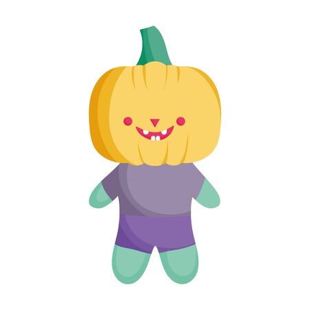 boy pumpkin costume trick or treat happy halloween vector illustrationのイラスト素材