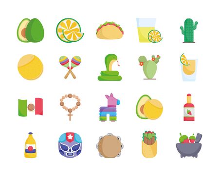 collection mexican food culture traditonal icons vector illustrationのイラスト素材