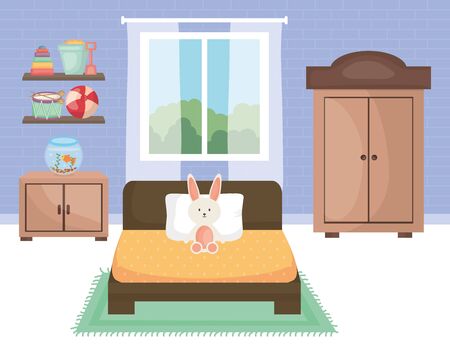 little kids couple playing with toys in the room vector illustration designのイラスト素材