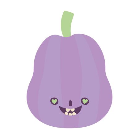 happy halloween celebration creepy purple pumpkin hearts eye decoration vector illustrationのイラスト素材