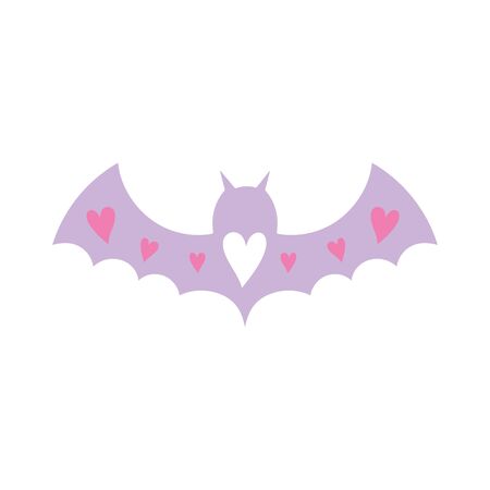 purple bat open wings with hearts love on white background vector illustrationのイラスト素材