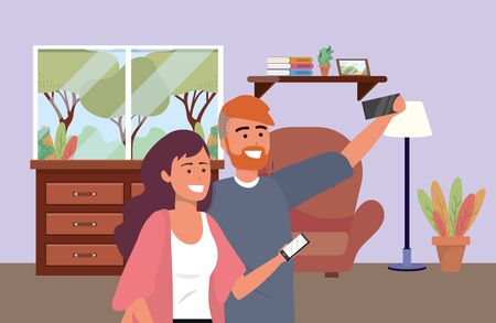 Millennial couple date selfie backgroundのイラスト素材