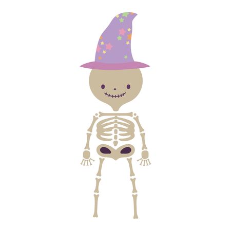 happy halloween celebration skeleton with witch hat vector illustrationのイラスト素材