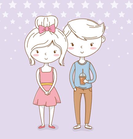 beautiful little kids couple with dotted background vector illustration designのイラスト素材