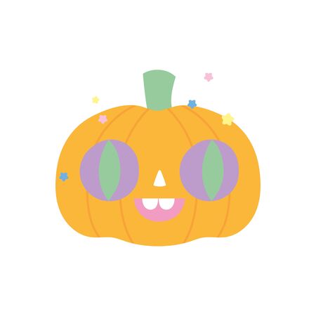 happy halloween celebration pumpkin with teeth cartoon vector illustrationのイラスト素材