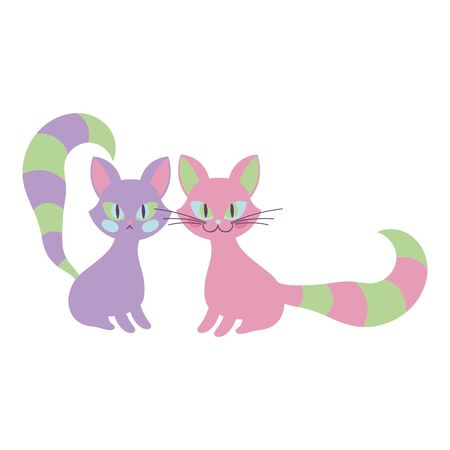 pink and purple cats sitting with striped tailsのイラスト素材