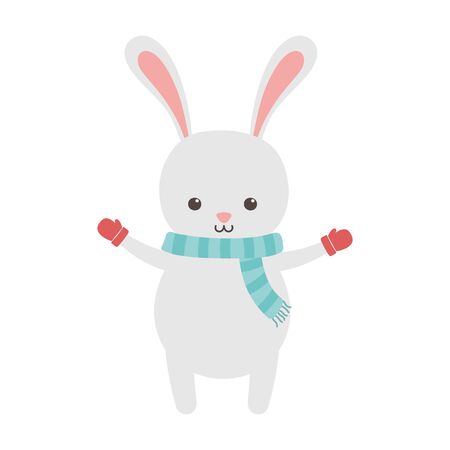 cute rabbit with scarf and gloves merry christmasのイラスト素材