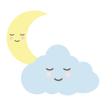 cute cloud with moon kawaii charactersのイラスト素材