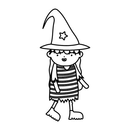 girl witch with hat costume trick or treat happy halloweenline designのイラスト素材