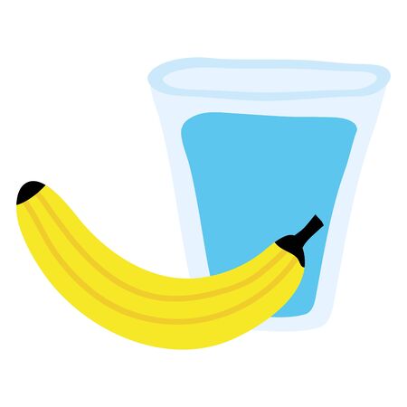 fresh banana fruit with glass waterのイラスト素材