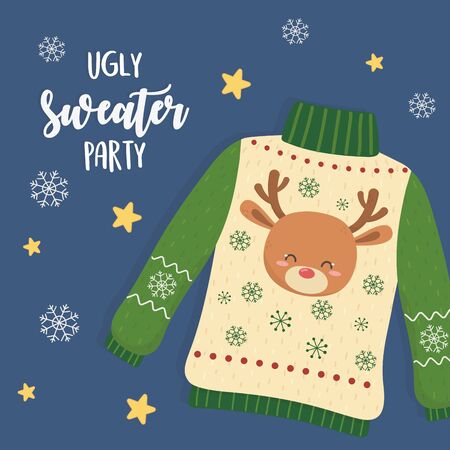 christmas ugly sweater party with deer headのイラスト素材