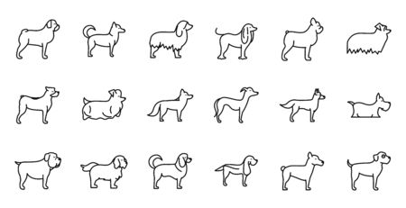 set of dogs breed standing icons linear styleのイラスト素材