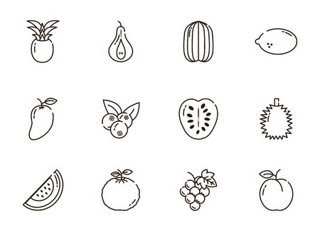 fresh nutrition harvest fruits icons set line style vector illustrationのイラスト素材