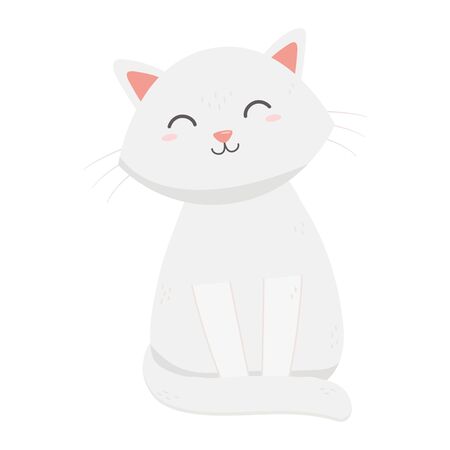 cute white cat sitting pet icon vector illustrationのイラスト素材