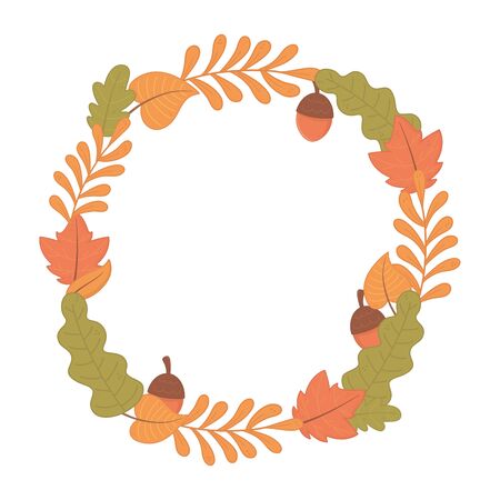 autumn foliage leaves wreath acornsのイラスト素材
