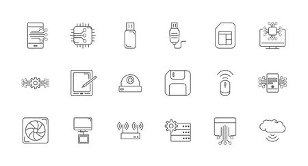 digital tech circuit board icons set lineのイラスト素材