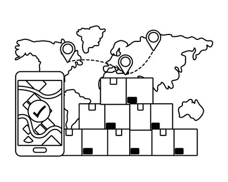 box with cellphone in black and whiteのイラスト素材