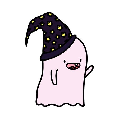 ghost with hat trick or treat happy halloween vector illustrationのイラスト素材
