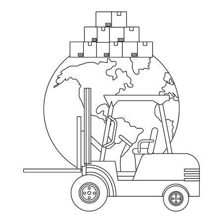 lift truck and globe with boxes icon cartoon vector illustration graphic designのイラスト素材