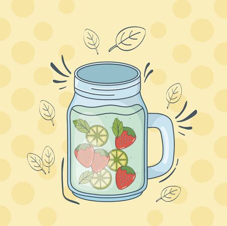 lemon and strawberry juice jar vector illustration designのイラスト素材