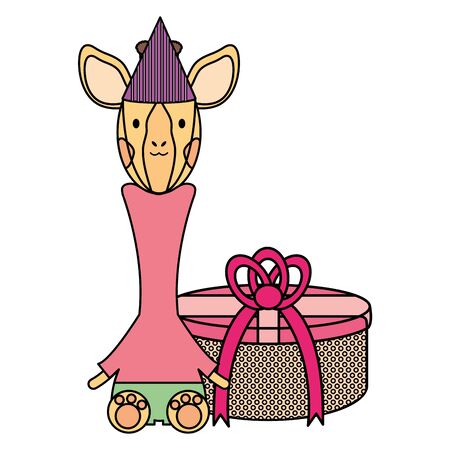 cute giraffe with gift box in birthday partyのイラスト素材