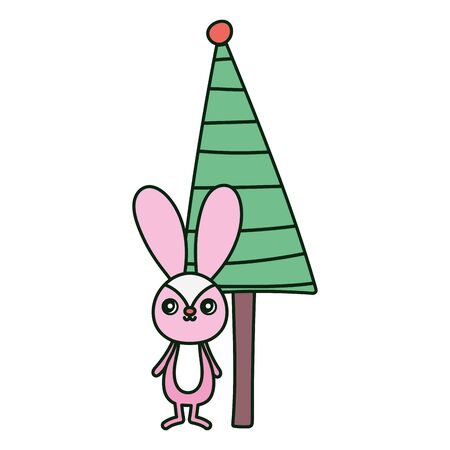 rabbit with tree decoration merry christmas vector illustrationのイラスト素材