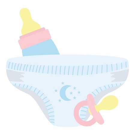 baby bottle milk with pacifier and diaperのイラスト素材
