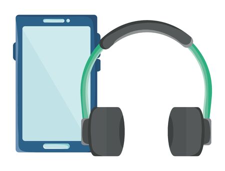smartphone with music player application and earphonesのイラスト素材