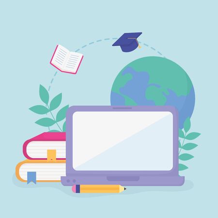 laptop books school education online imageのイラスト素材