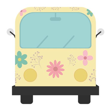 Hippie van with floral print iconのイラスト素材
