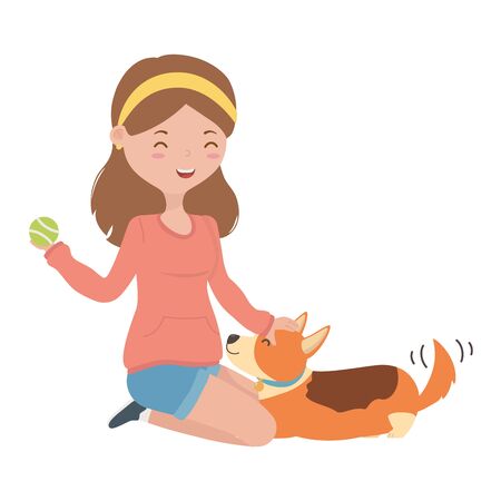 Girl with dog cartoon design on whiteのイラスト素材