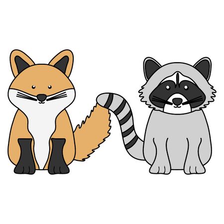 cute raccoon and fox woodland characters vector illustration designのイラスト素材
