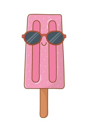 ice cream with sunglasses funny summer cartoon vector illustration graphic designのイラスト素材