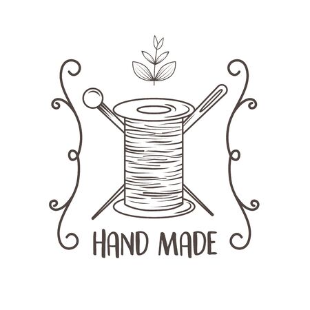 hand made sewing with thread and needlesのイラスト素材