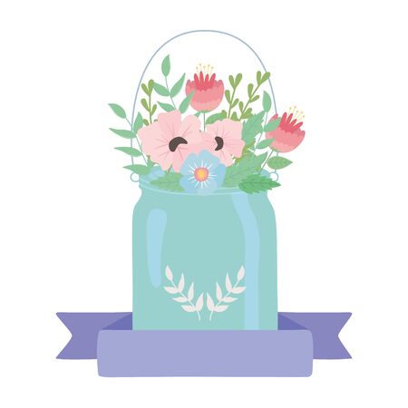 Flowers and leaves inside pot design, floral nature plant ornament garden decoration and botany theme Vector illustrationのイラスト素材