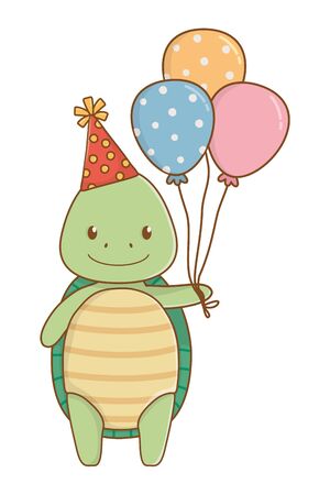 Turtle cartoon design, Animal happy birthday celebration decoration and surprise theme Vector illustrationのイラスト素材
