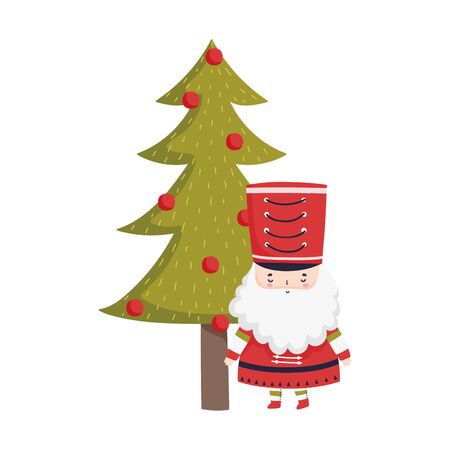 merry christmas santa claud and decorative tree with balls vector illustrationのイラスト素材