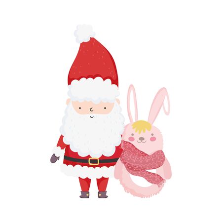 merry christmas celebration santa claus rabbit with scarfのイラスト素材