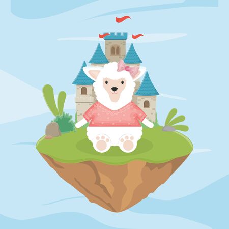 cute sheep with sweater and castle fantasy fairy taleのイラスト素材