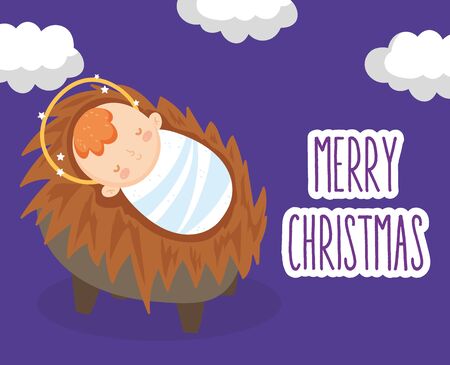 baby jesus in the crib sky manger nativity, merry christmasのイラスト素材