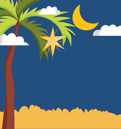 landscape palm shooting star moon nightのイラスト素材