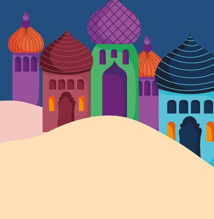 cityscape arabian towers sand desertのイラスト素材