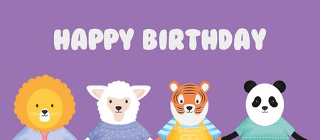 happy birthday cute animals with clothes cardのイラスト素材