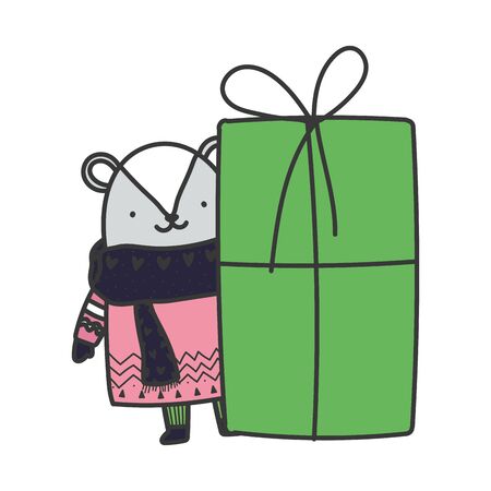 merry christmas cute bear with sweater and gift box celebrationのイラスト素材
