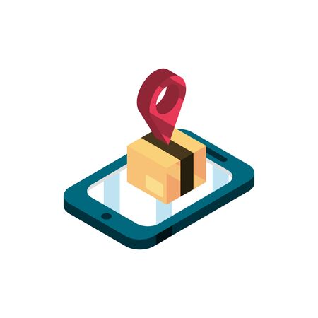 smartphone delivery box destination online shopping isometric icon vector illustrationのイラスト素材